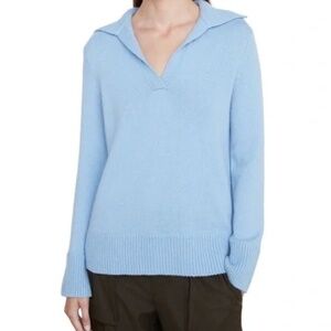 VINCE Johnny Collar Wool Blend Blue Sweater Size Small nwt